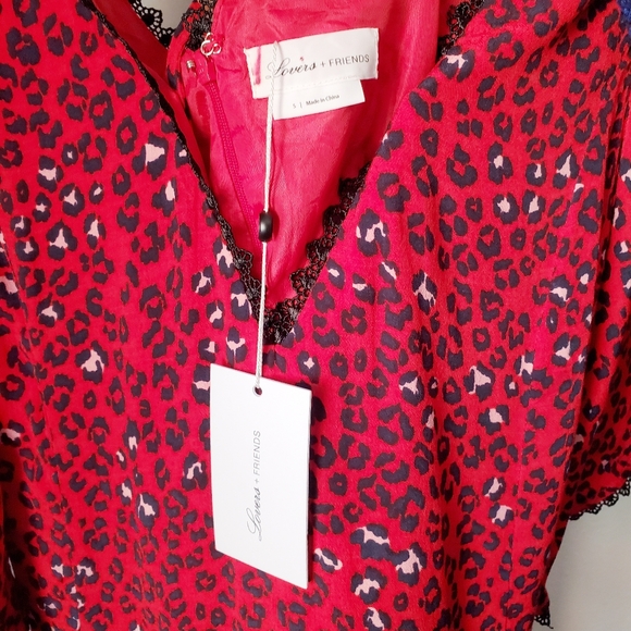 NEW Lovers + Friends Jason Red Cheetah Leopard Print Boho Mini Dress - Picture 7 of 11